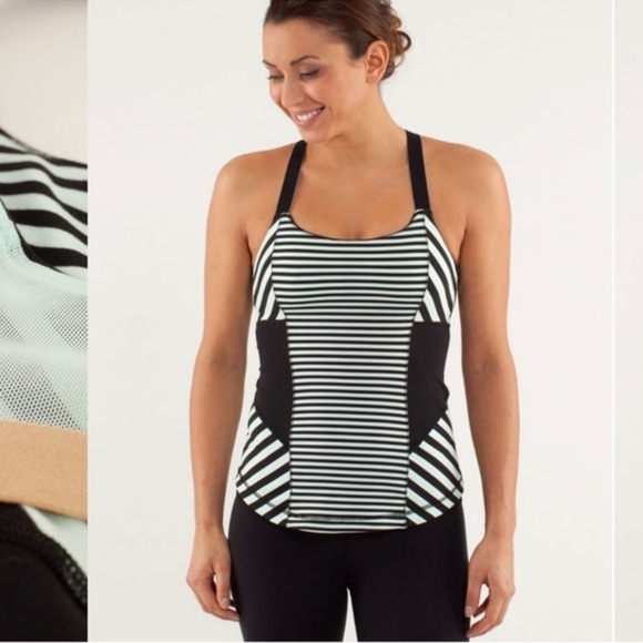 Lululemon Athletica Women’s Work It Out Tank Top - Mint & Black Stripes - Size 6 - Picture 1 of 4